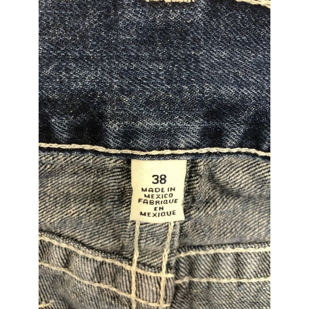 True Religion Jeans Men 40x30 (Tag 38) Blue Straight Flap Distressed Denim